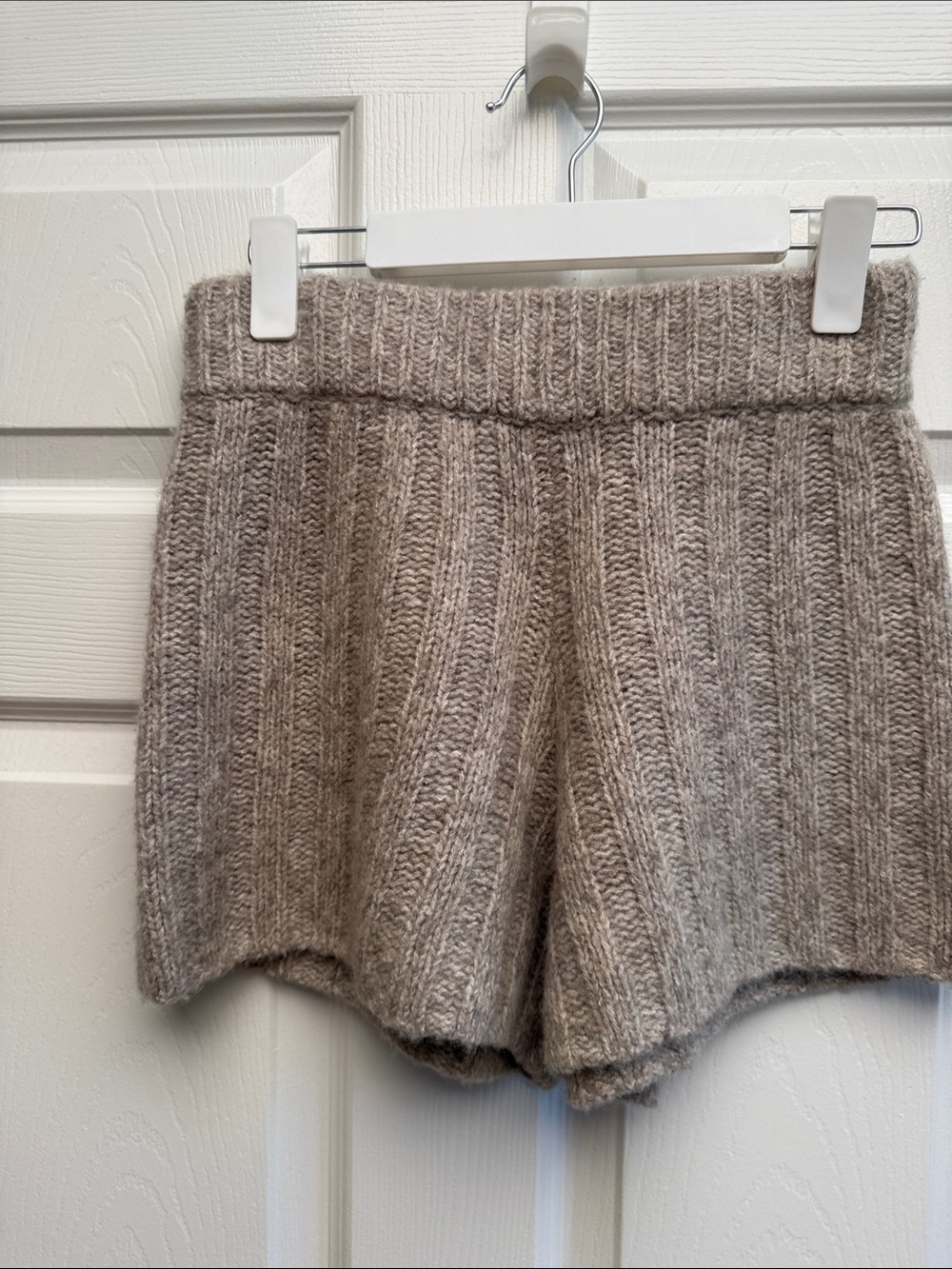 Zara Ribbed Knit High-Waist Shorts - Taupe